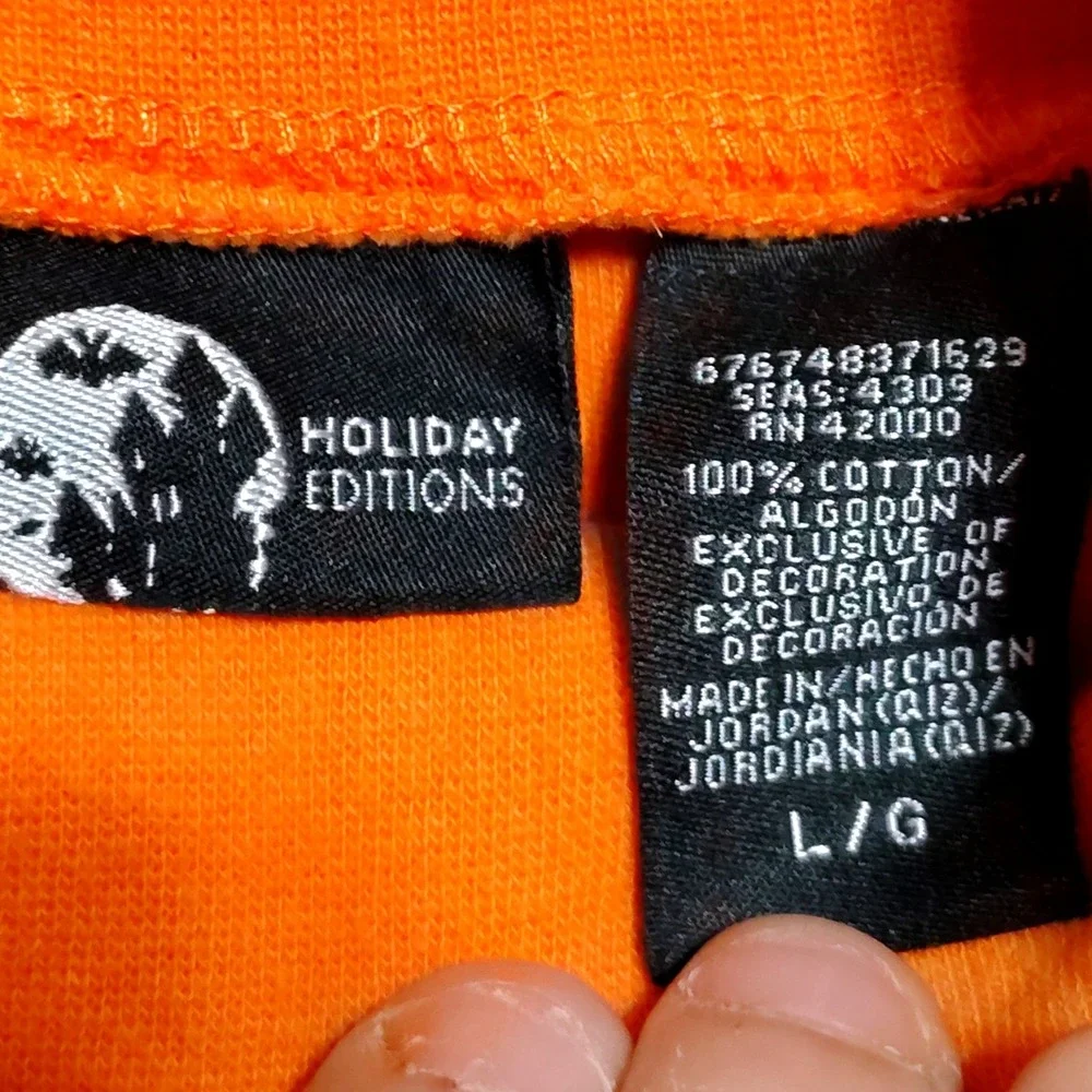 Holiday Editions Orange Long Sleeve Turtleneck Top Halloween Embroidered Cat L G